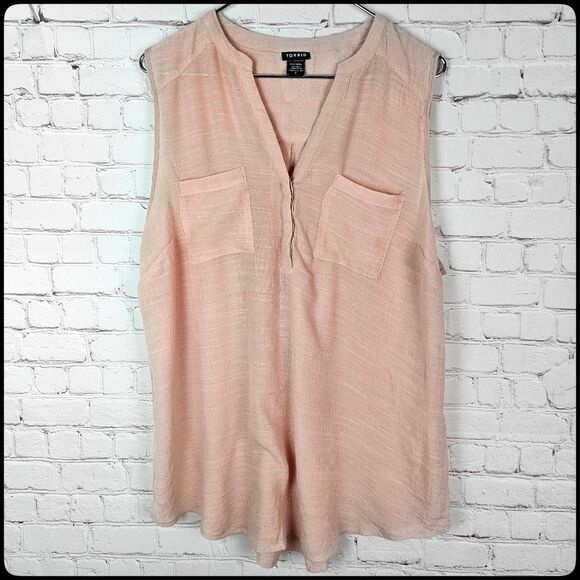 TORRID Harper Blush Pink Sleeveless Pocket Button Pullover Lightweight Top 0 - Picture 3 of 9